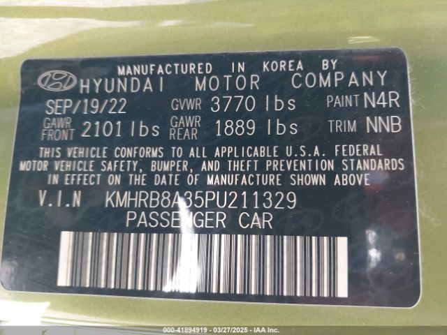 KMHRB8A35PU211329 Hyundai Venue Se