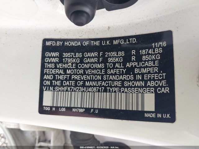 SHHFK7H23HU408717 Honda l15ba
