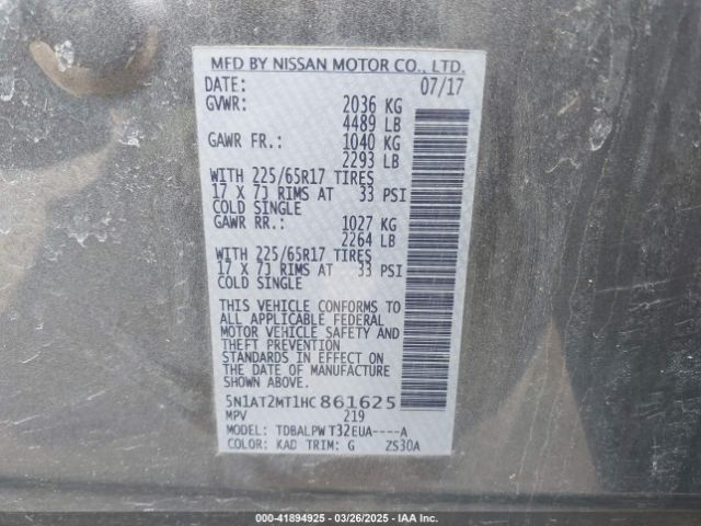 5N1AT2MT1HC861625 Nissan ROGUE S