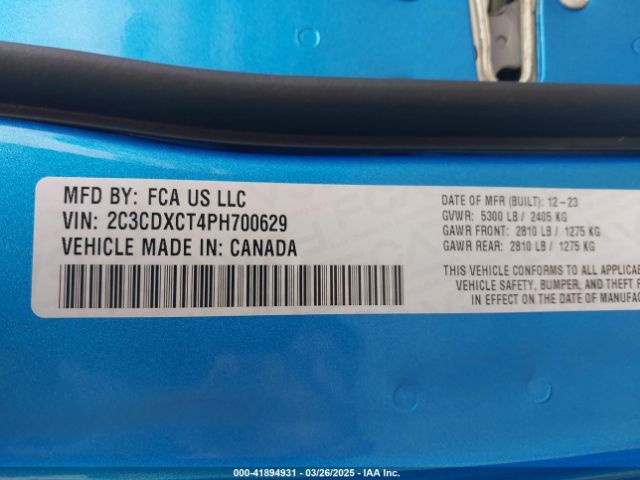 2C3CDXCT4PH700629 Dodge CHARGER R/T