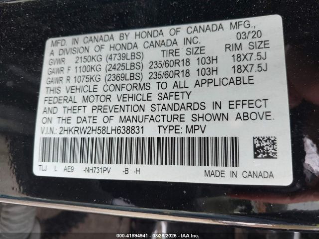 2020 HONDA CR-V 2HKRW2H58LH638831 Photo 8