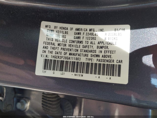 1HGCR2F39GA111863 Honda ACCORD LX