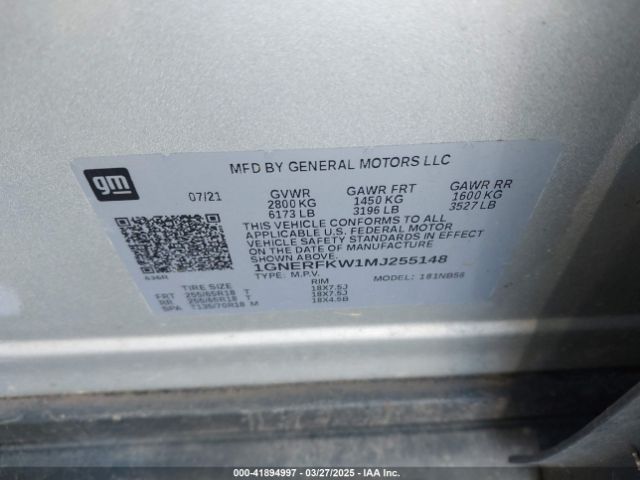 1GNERFKW1MJ255148 Chevrolet Traverse Fwd Ls