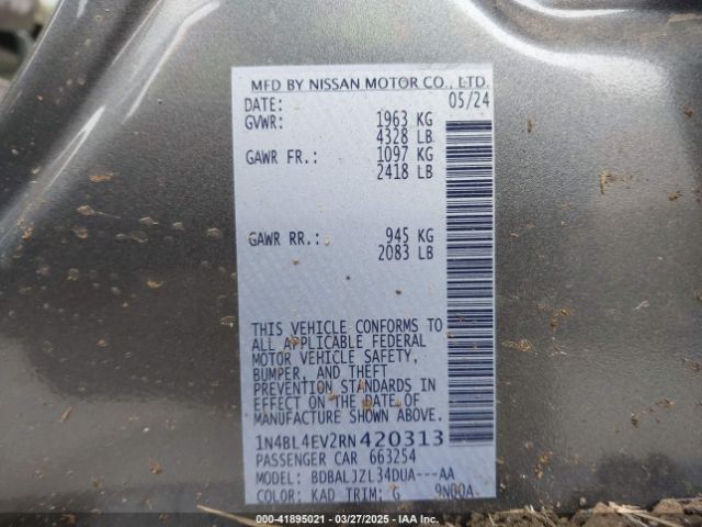 1N4BL4EV2RN420313 Nissan Altima Sl Fwd