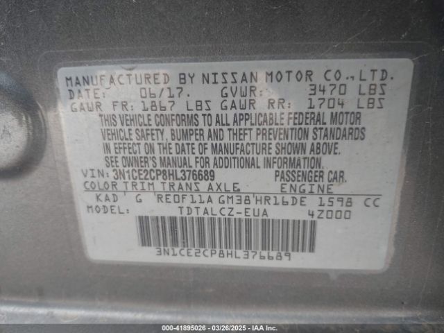 3N1CE2CP8HL376689 Nissan Versa Note S Plus