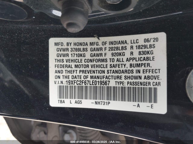 19XFC2F67LE019567 Honda Civic Lx