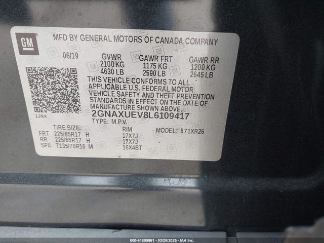 2GNAXUEV8L6109417 Chevrolet Equinox Awd Lt 1.5l Turbo