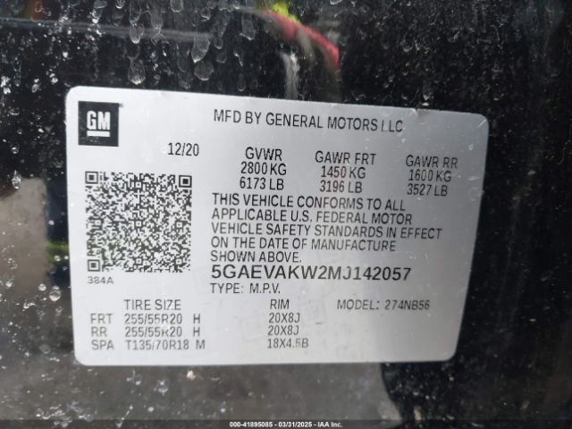 5GAEVAKW2MJ142057 Buick Enclave Awd Essence
