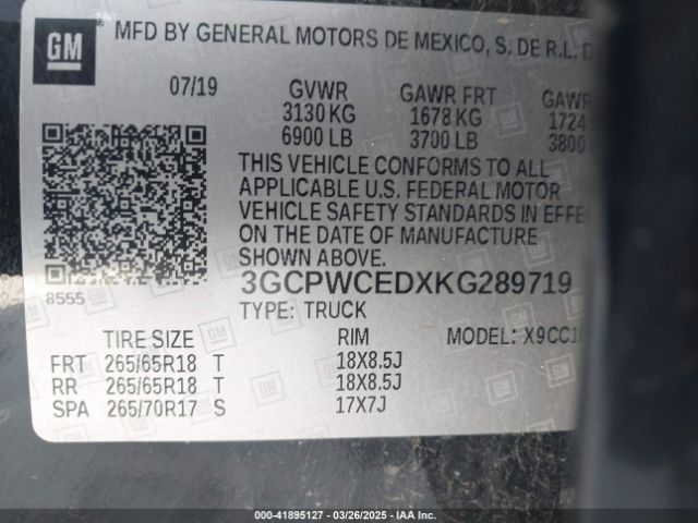 3GCPWCEDXKG289719 Chevrolet Silverado 1500 Lt