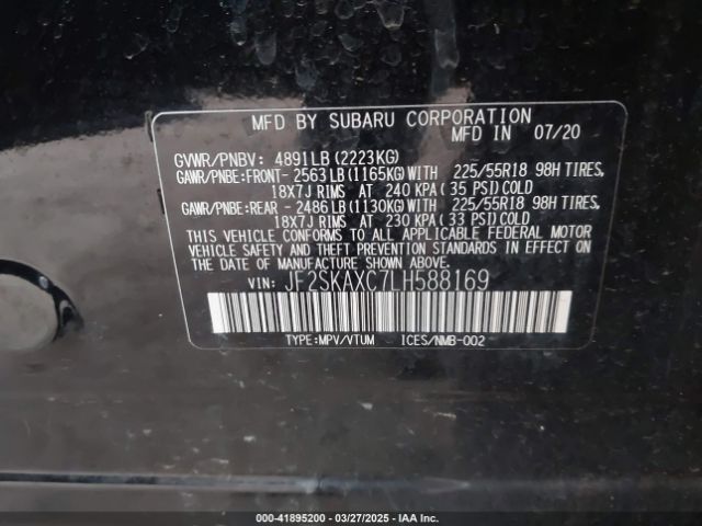 JF2SKAXC7LH588169 Subaru Forester Touring
