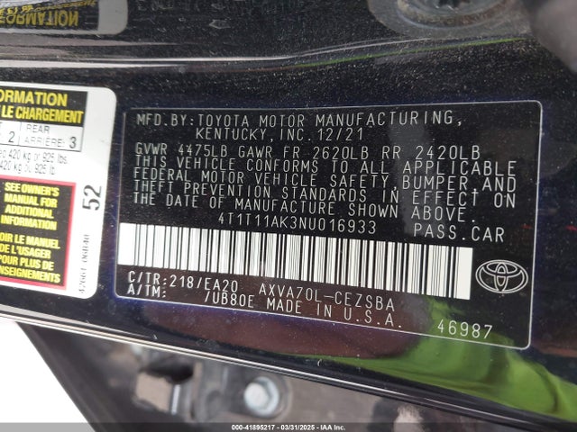 Toyota CAMRY SE 2022 4T1T11AK3NU016933 Image 9