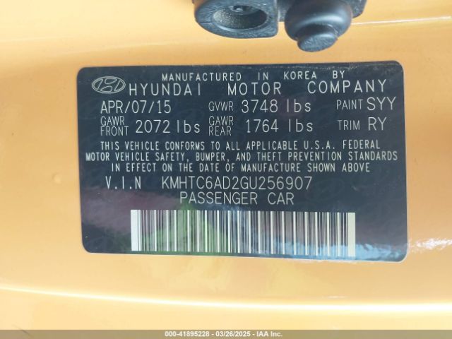 KMHTC6AD2GU256907 Hyundai Veloster