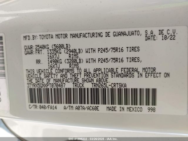 3TYRX5GNXPT070487 Toyota Tacoma Sr