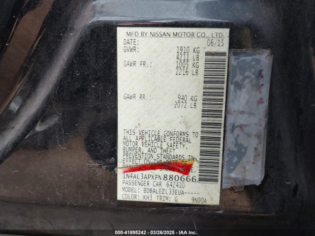 1N4AL3APXFN880666 Nissan Altima 2.5/2.5 S/2.5 Sl/2.5 Sv