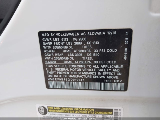 WVGEF9BP3GD010247 Volkswagen Touareg Vr6 Lux