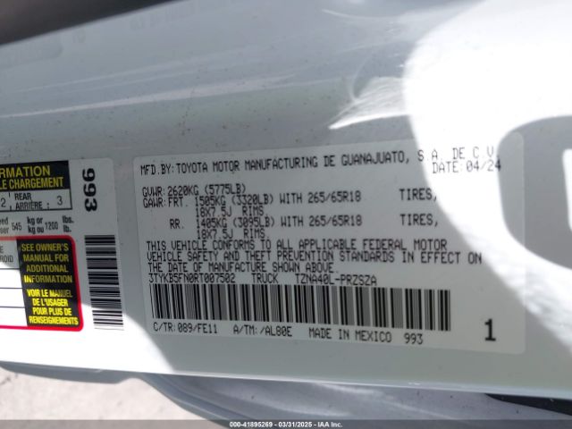 3TYKB5FN0RT007502 Toyota Tacoma Trd Sport 2wd