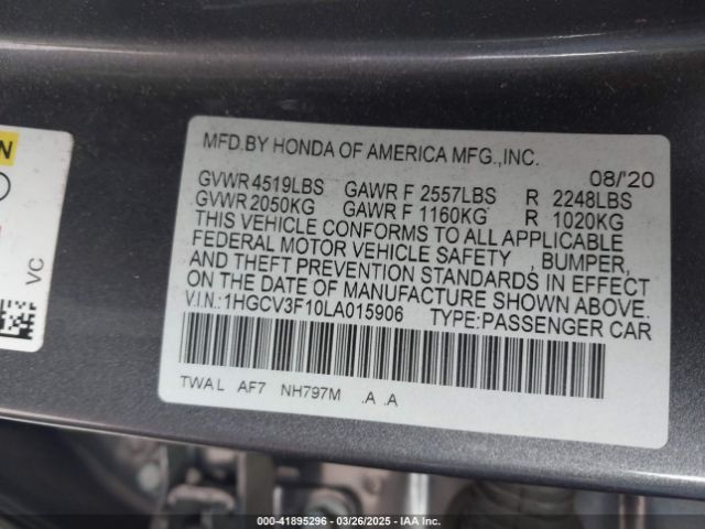1HGCV3F10LA015906 Honda ACCORD HYBRID