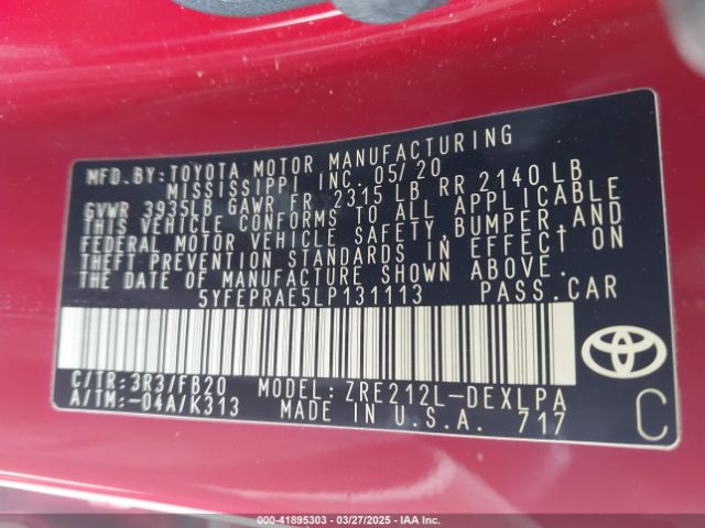 5YFEPRAE5LP131113 Toyota COROLLA LE