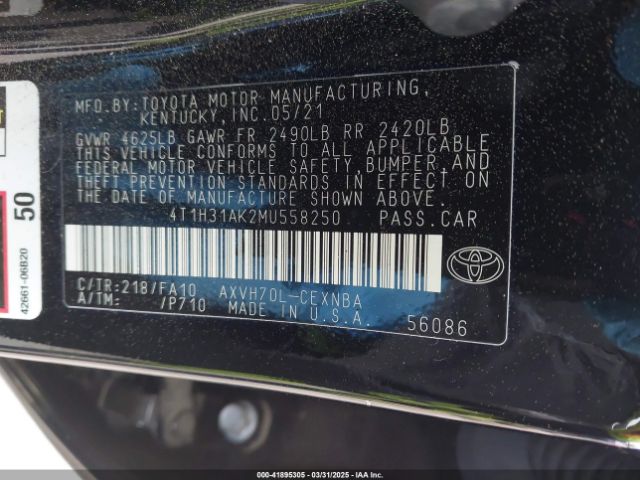 4T1H31AK2MU558250 Toyota Camry Le Hybrid
