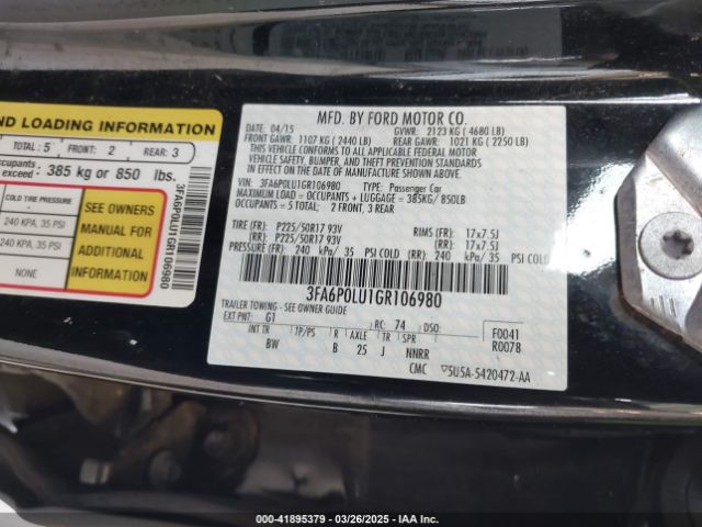 3FA6P0LU1GR106980 Ford Fusion Hybrid Se
