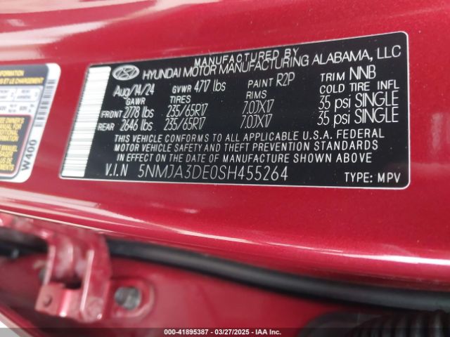 5NMJA3DE0SH455264 Hyundai TUCSON SE