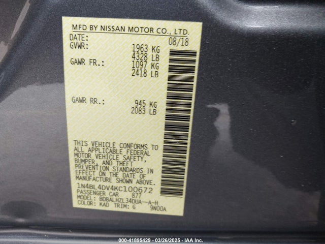Nissan Altima 2.5 Sv 2019 1N4BL4DV4KC100672 Image 9