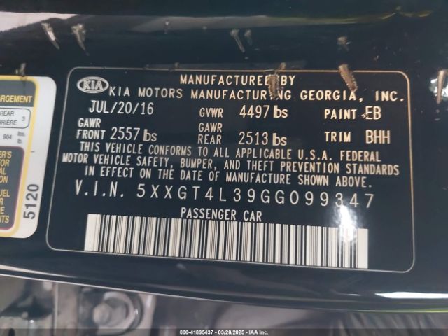 5XXGT4L39GG099347 KIA Optima Lx