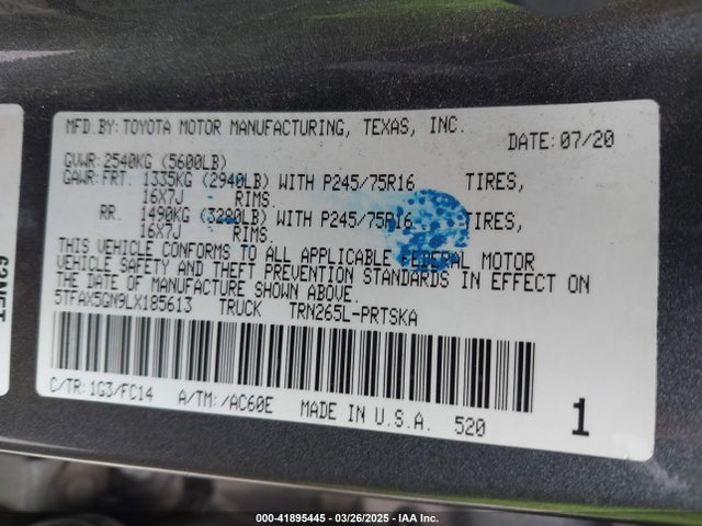 5TFAX5GN9LX185613 Toyota Tacoma Sr5