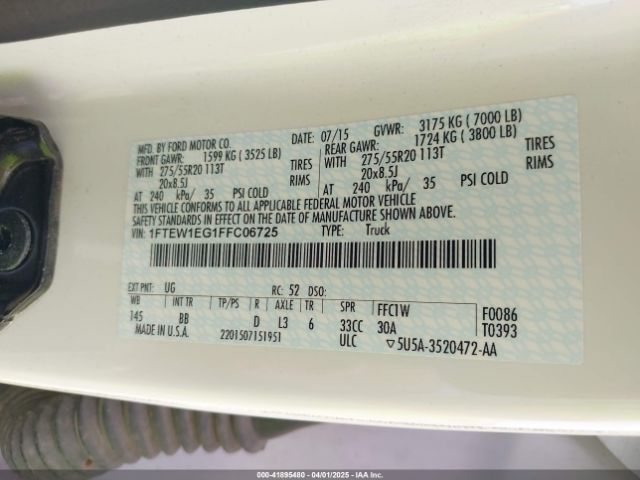 1FTEW1EG1FFC06725 Ford F-150 Platinum