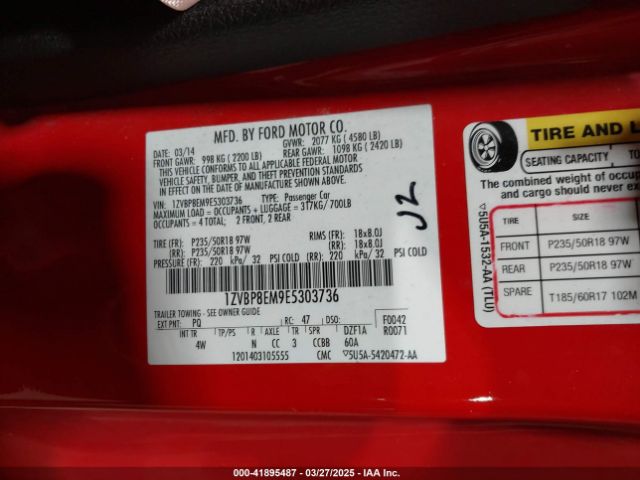1ZVBP8EM9E5303736 Ford Mustang V6 Premium