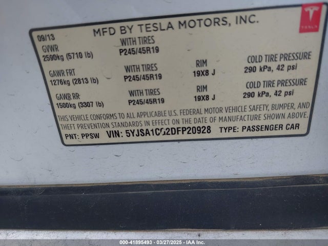 2013 TESLA MODEL S 5YJSA1CG2DFP20928 Photo 8