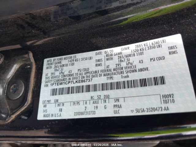 1FTEW1CP7LKE86737 Ford F-150 Xlt
