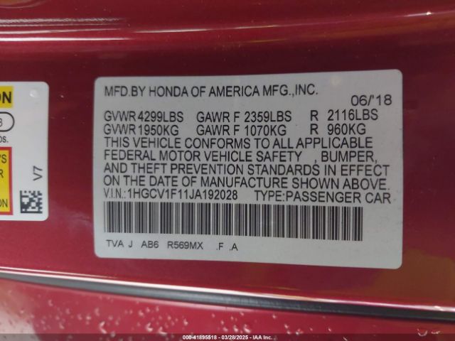 1HGCV1F11JA192028 Honda ACCORD LX