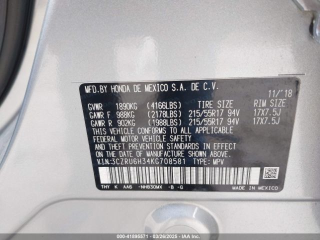 3CZRU6H34KG708581 Honda HR-V LX
