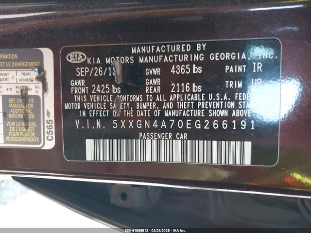 5XXGN4A70EG266191 KIA OPTIMA EX