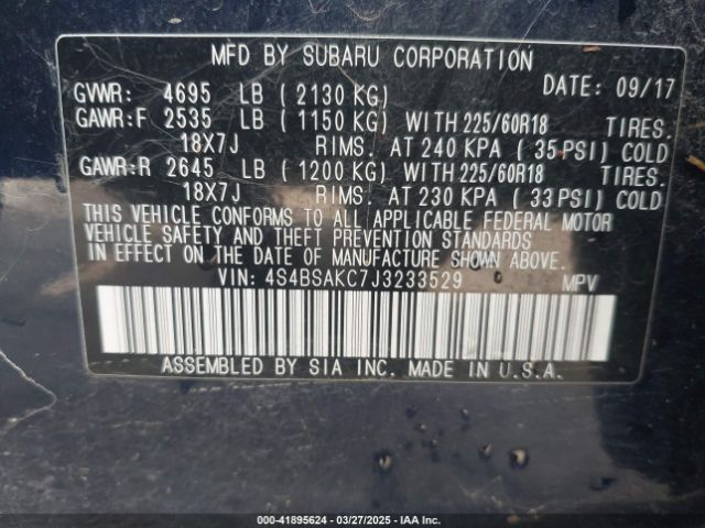 2018 SUBARU OUTBACK 4S4BSAKC7J3233529 Photo 8