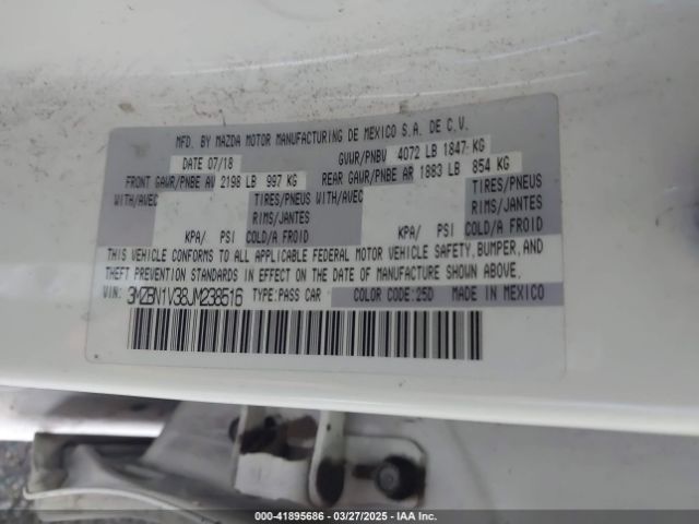 3MZBN1V38JM238516 Mazda Mazda3 Touring