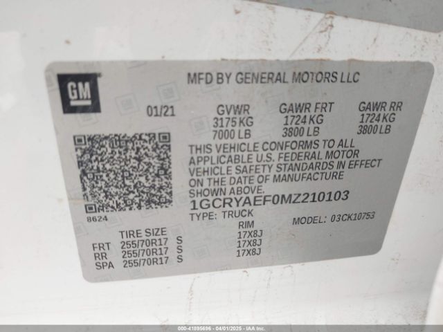 1GCRYAEF0MZ210103 Chevrolet Silverado 1500 4wd Double Cab Standard Bed Wt