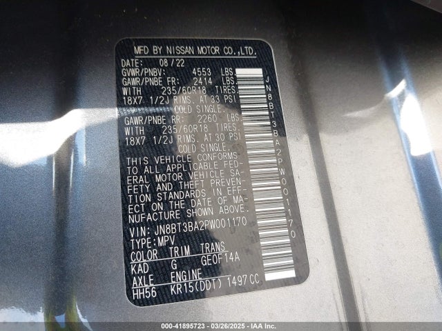 JN8BT3BA2PW001170 Nissan Rogue Sv Fwd