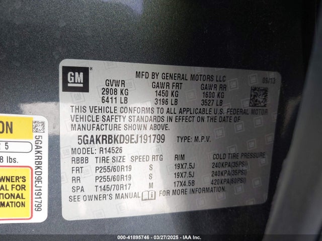 Buick Enclave Leather 2014 5GAKRBKD9EJ191799 Image 9