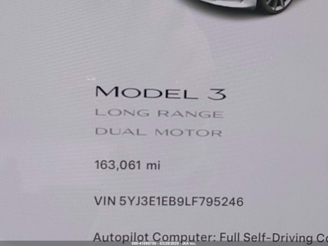 5YJ3E1EB9LF795246 Tesla Model 3 Long Range Dual Motor All-wheel Drive