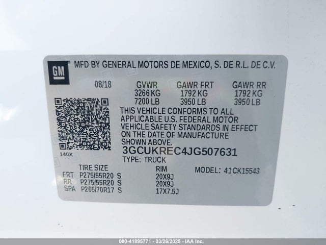 3GCUKREC4JG507631 Chevrolet Silverado 1500 2lt