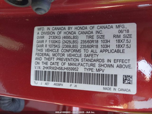 2HKRW2H58JH659952 Honda CR-V EX