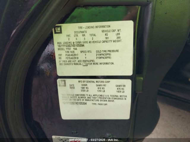 2004 CHEVROLET CORVETTE 1G1YY22G745105394 Photo 8