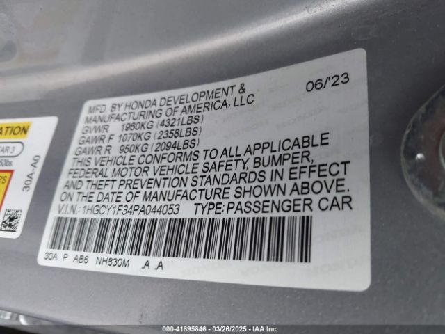 1HGCY1F34PA044053 Honda ACCORD EX
