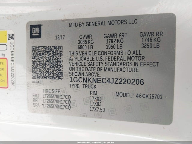 1GCNKNEC4JZ220206 Chevrolet Silverado 1500 Wt