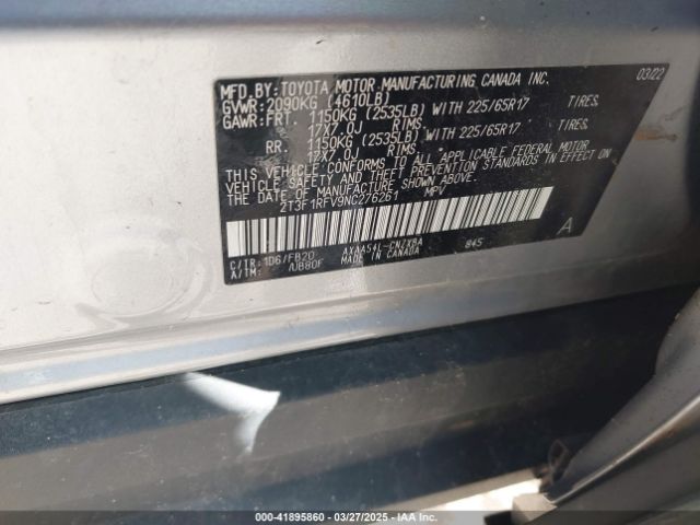 2T3F1RFV9NC276261 Toyota RAV4 LE