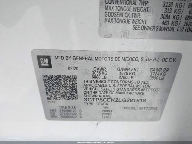 3GTP8CEK2LG281818 GMC Sierra 1500 2wd  Short Box Elevation