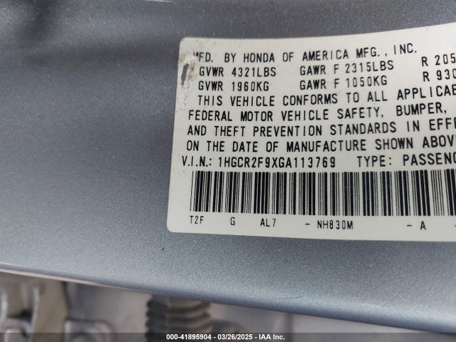 1HGCR2F9XGA113769 Honda Accord Ex-l