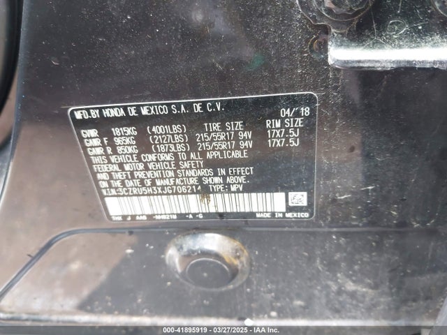 3CZRU5H3XJG706214 Honda HR-V LX